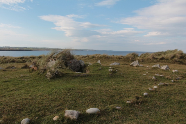 The remains of an ancient wedge tomb at Streedagh Strand