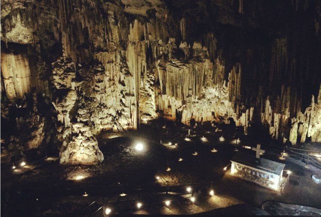 dimly lit cave in Crete